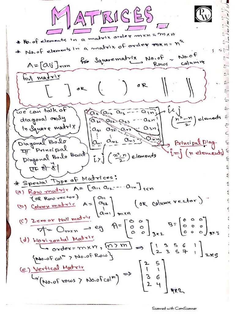Matrices - Handwritten Notes - Lakshya JEE 2024 | PDF
