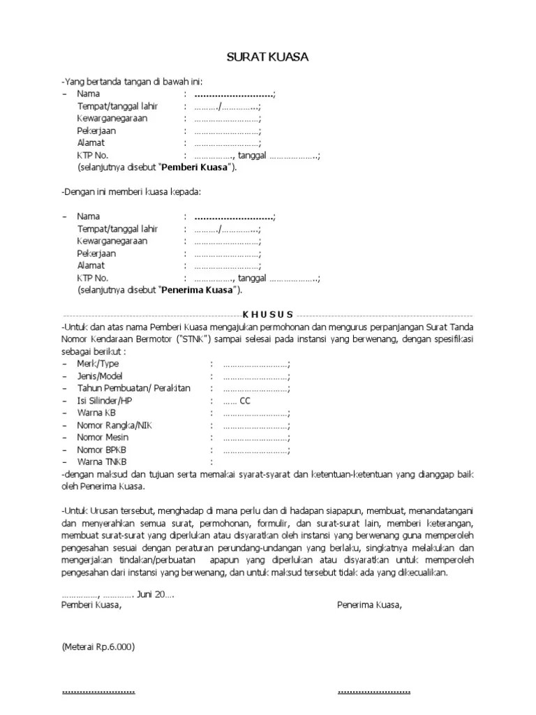 Contoh Surat Kuasa Stnk Hilang 