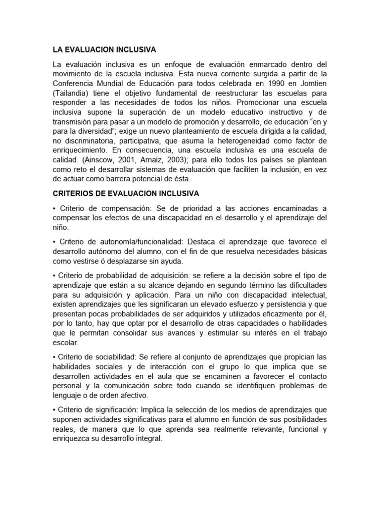 La Evaluacion Inclusiva | PDF | Evaluación | Aprendizaje