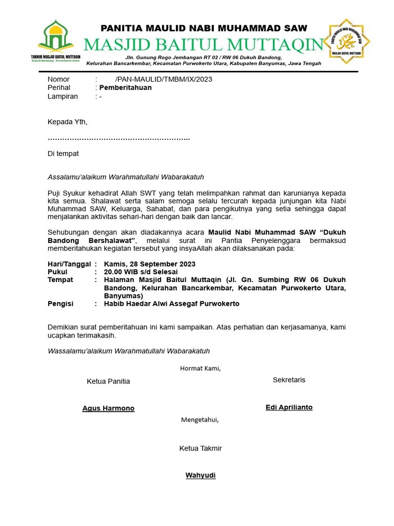 Surat Pemberitahuan Kegiatan | PDF