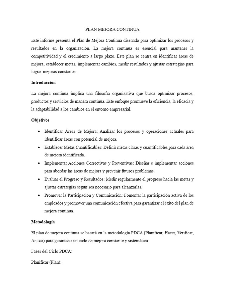 Plan Mejora Continua | PDF | Planificación | Business