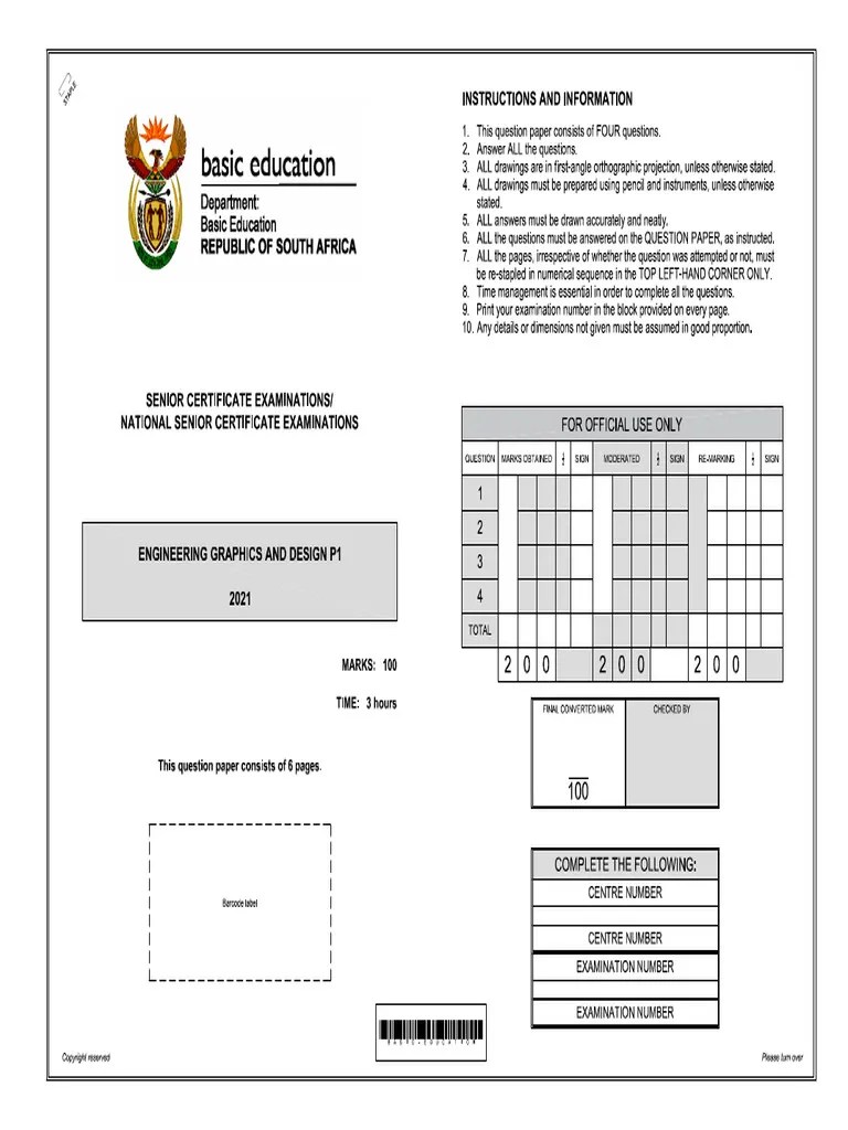 Engineering Graphics & Design P1 May-June 2021 Eng | PDF