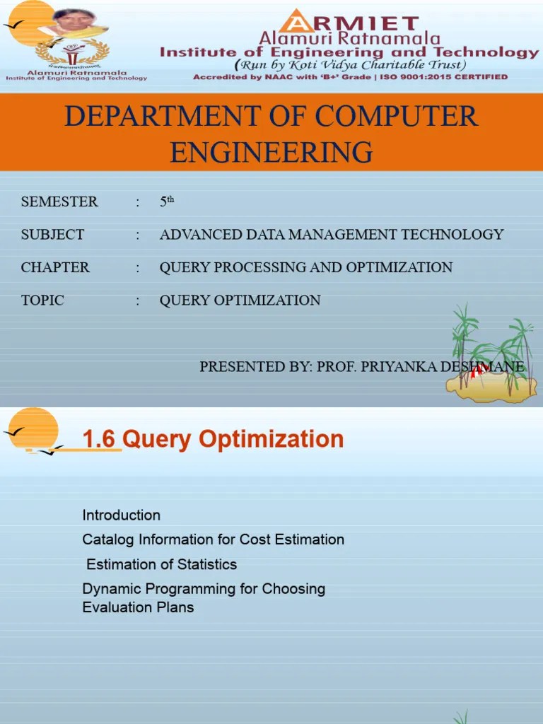 1.6 PPT - Query Optimization | PDF | Relational Model | Database Index