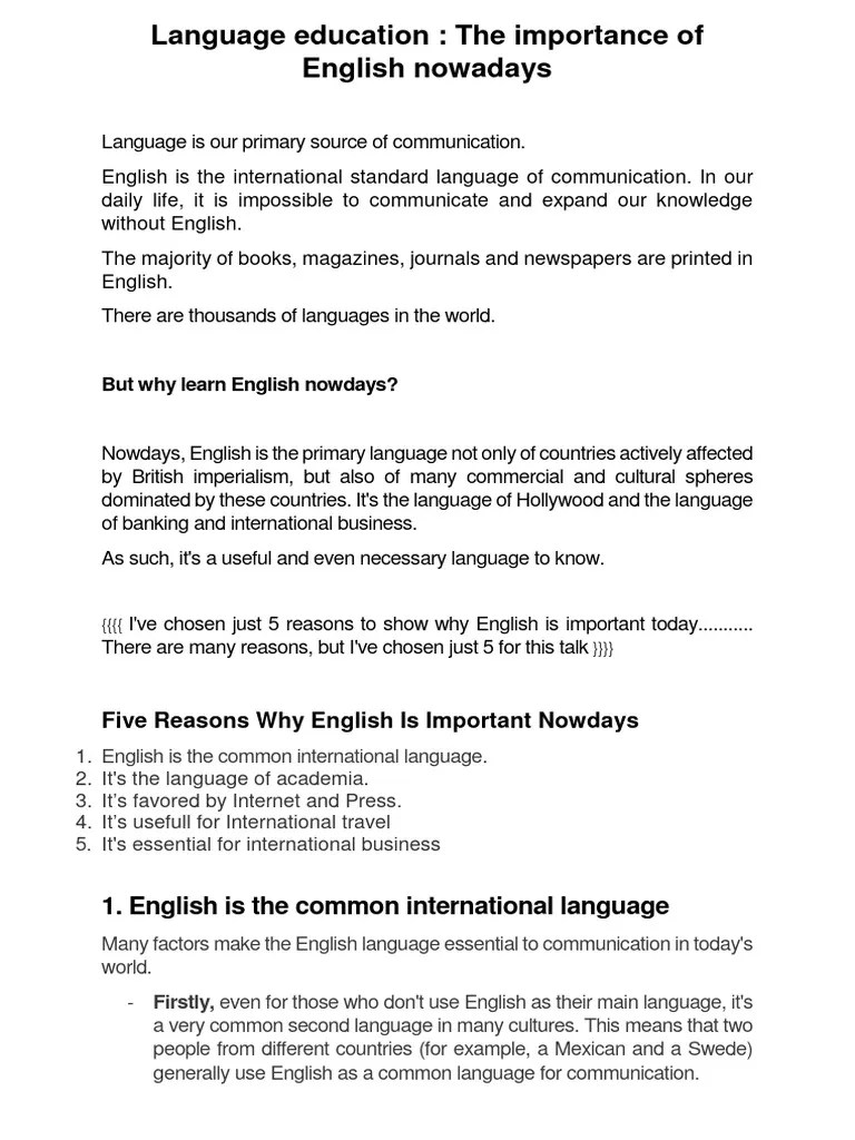 The Importance Of English Nowadays | PDF | English Language | Communication