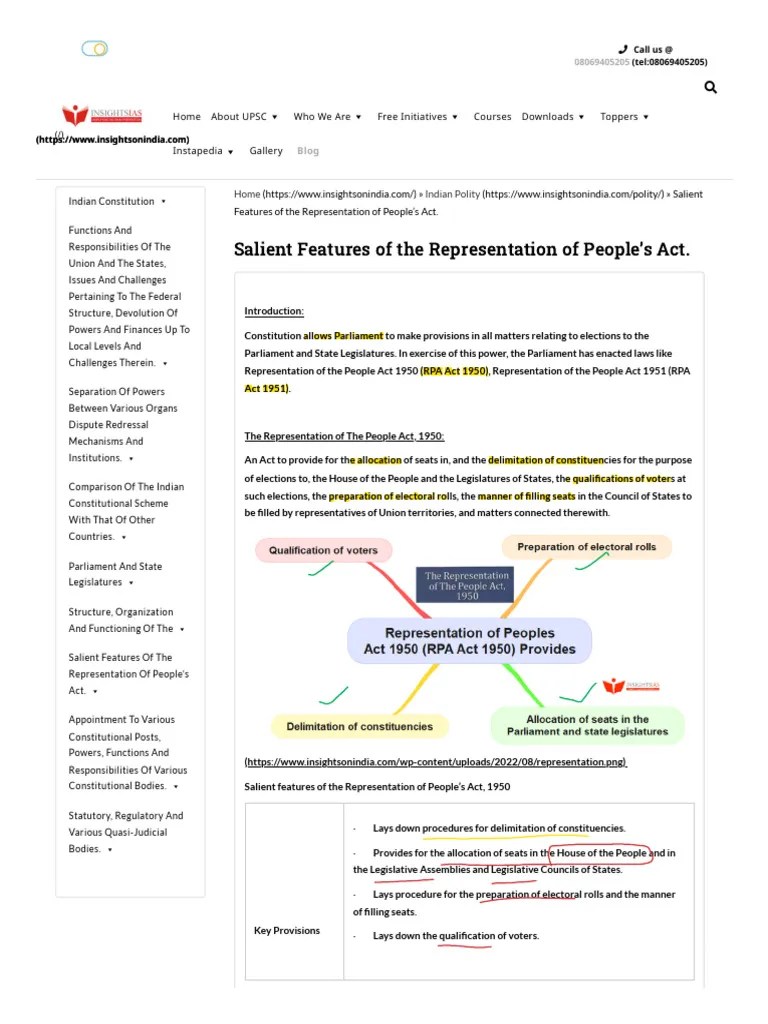 Salient Features Of The Representation Of Peoples Act 1 | PDF ...