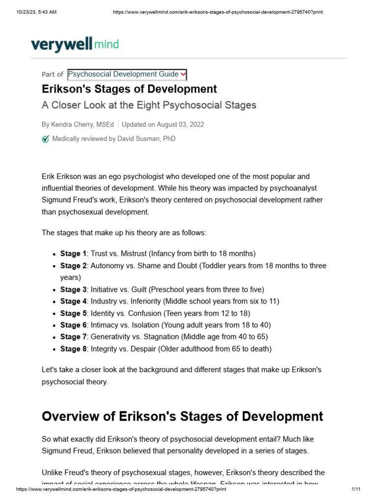 Erik Eriksons Stages of Psychosocial Development 2795740  PDF ...
