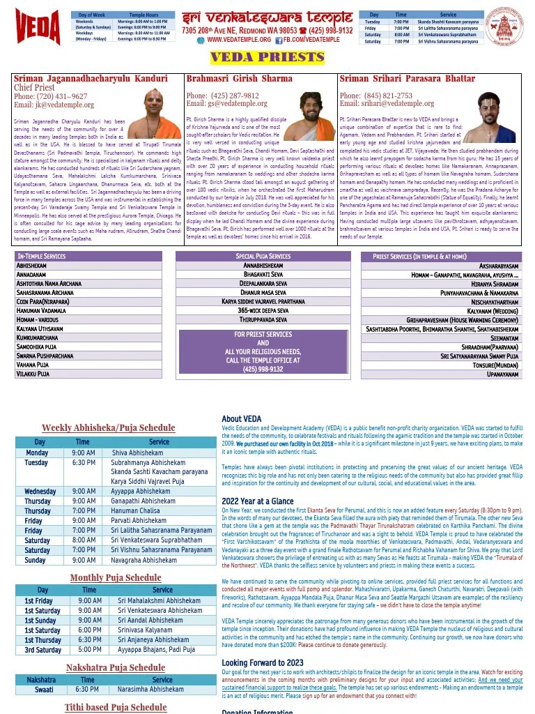 2023 Veda Calendar | Download Free PDF | Indian Religions | Hindu Worship