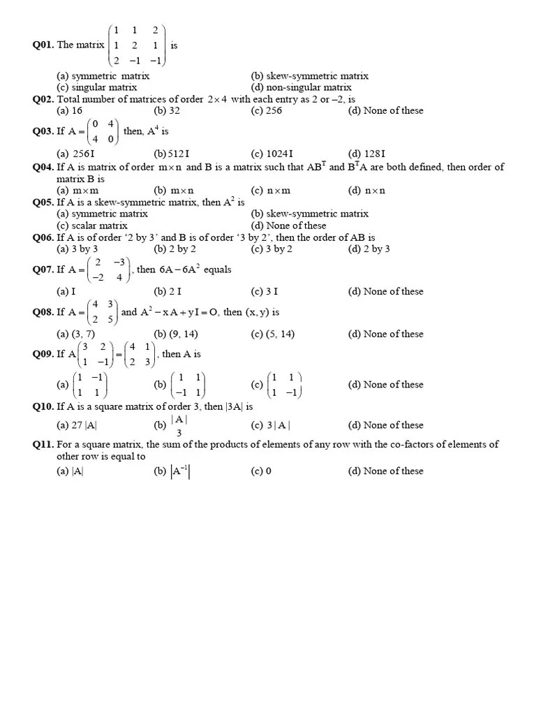 01 OTS Matrices Determinants | PDF | Matrix (Mathematics) | Determinant