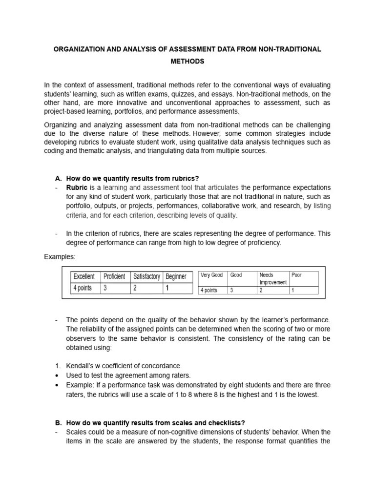 Organization And Analysis Of Assessment Data From Non | PDF | Rubric ...