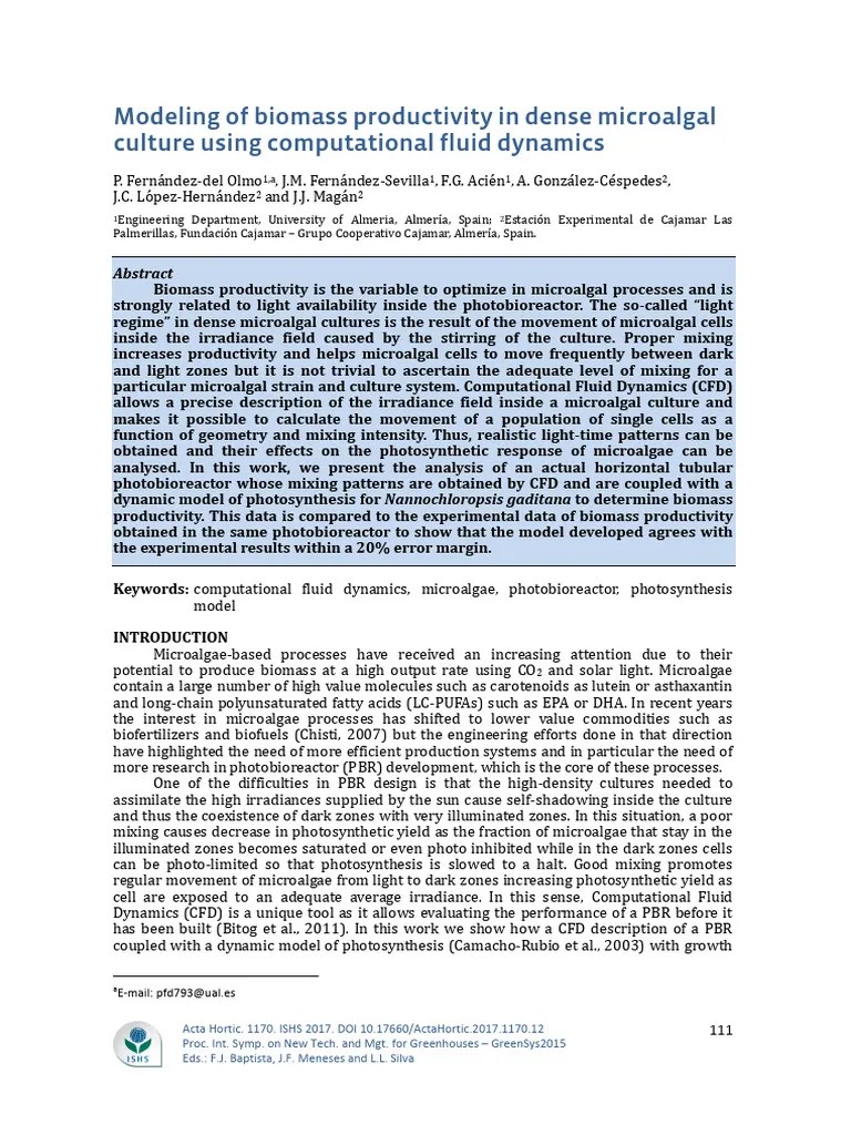 2017 Modeling Of Biomass Productivity In Dense Microalgal Culture Using ...