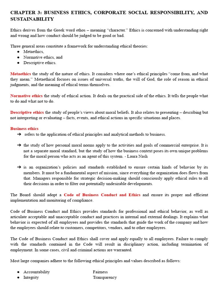 Chapter 3 - Business Ethics, Corporate Social Responsibility, And Sustainability | PDF ...