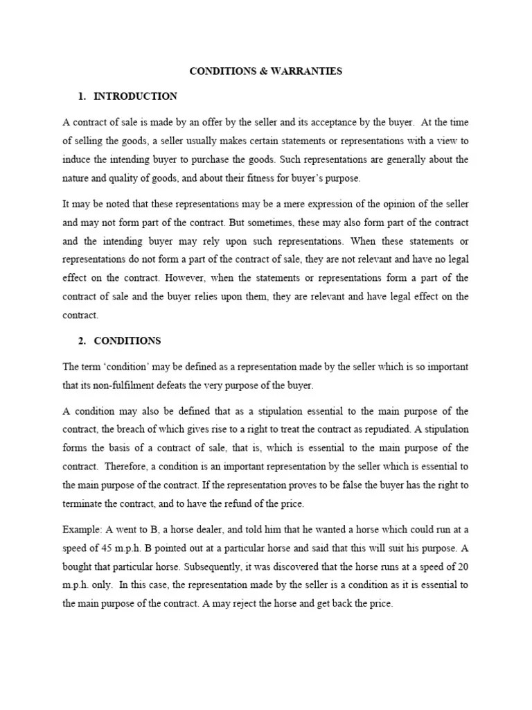 Sale Of Goods - Warranties And Conditions | PDF | Sales | Law Of Obligations