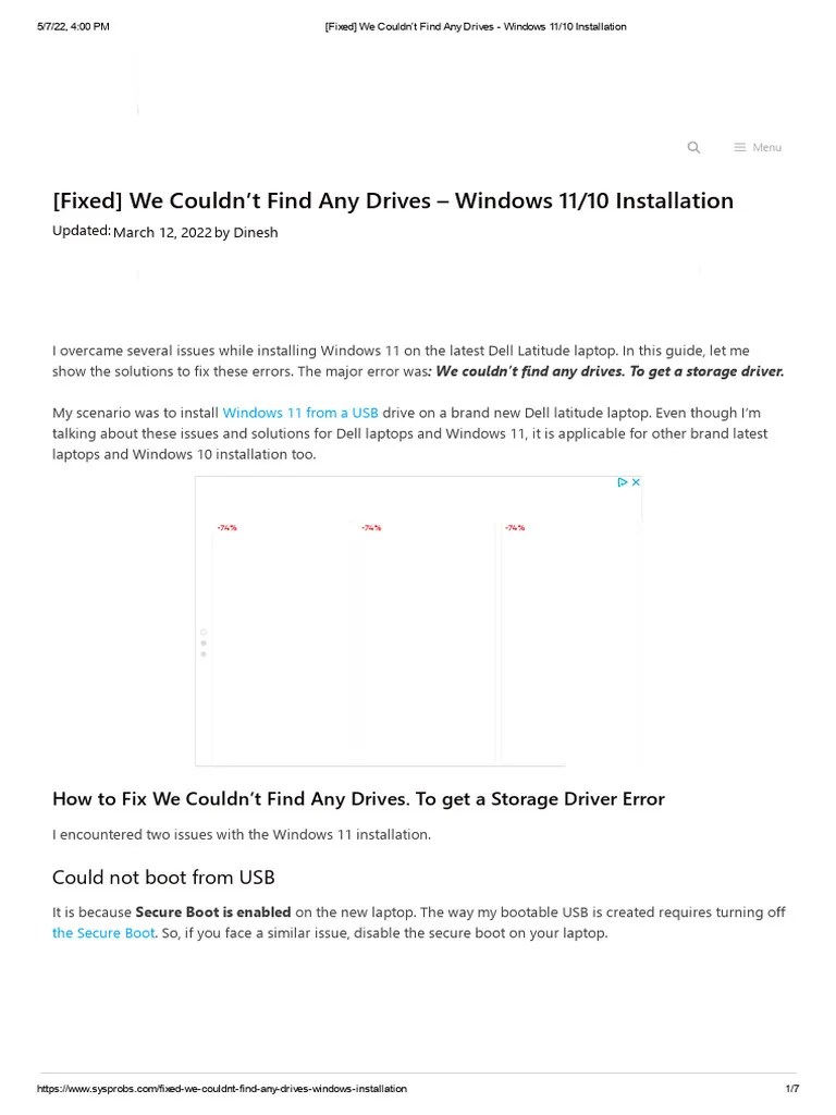 (Fixed) We Couldn't Find Any Drives - Windows 11 - 10 Installation | PDF | Booting | Windows 10