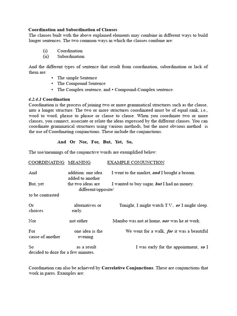 Coordination And Subordination Of Clauses.6 | PDF | Sentence ...