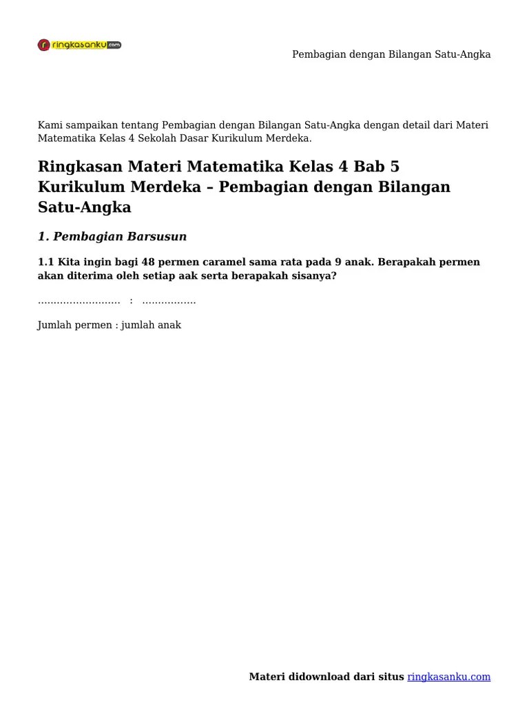 Pembagian Dengan Bilangan Satu-Angka | PDF