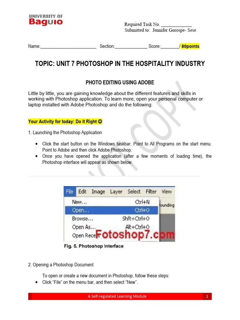 Unit 7 Photoshop Self Learnng Task | PDF | Adobe Photoshop | Image Editing
