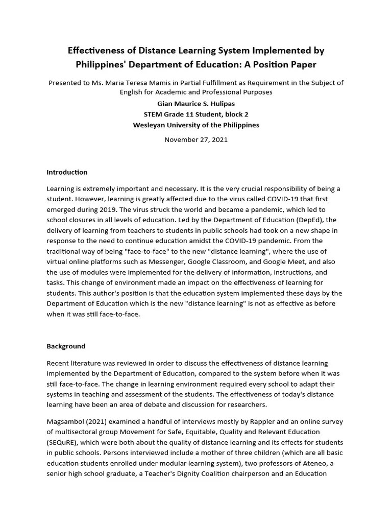 Effectiveness Of Distance Learning System Implemented By Philippines'-WPS Office | PDF ...