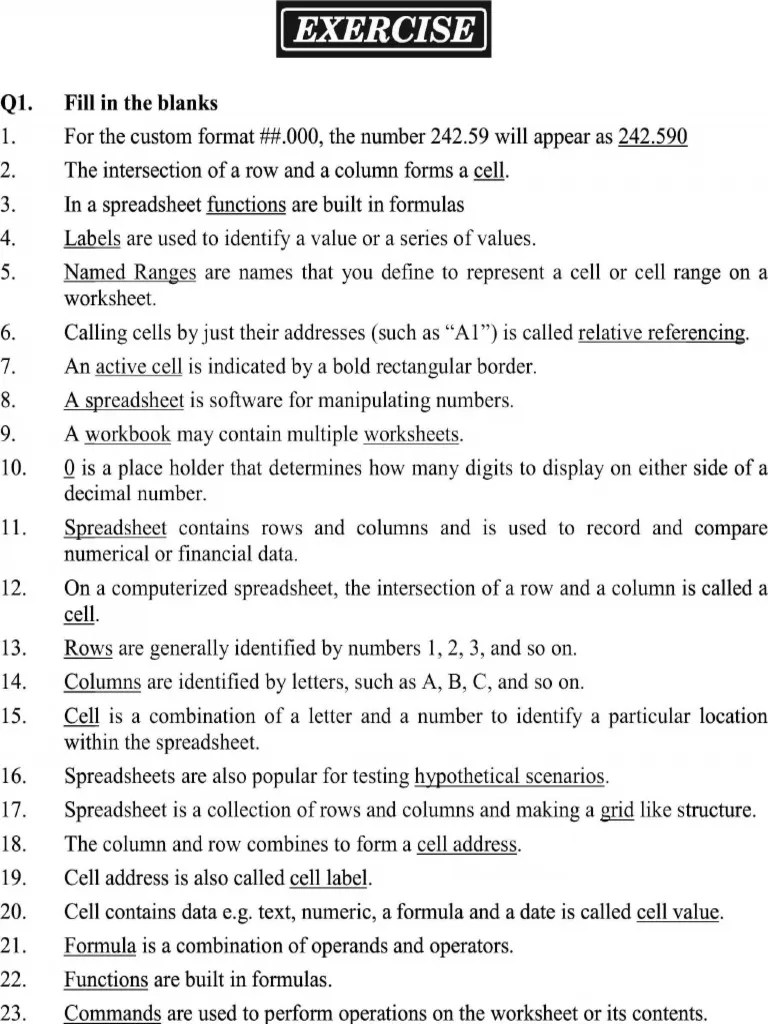 11th Computer Chapter 10 Exercise | PDF