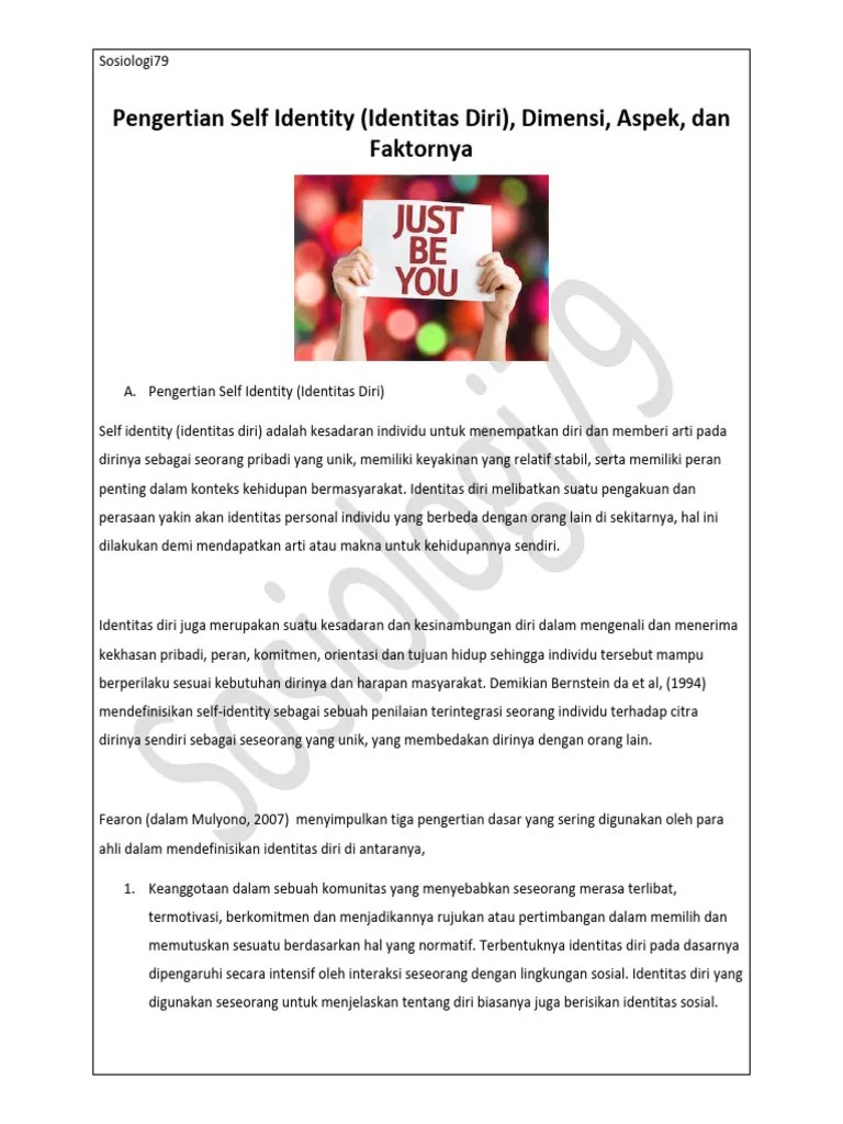Pengertian Self Identity (Identitas Diri), Dimensi, Aspek, Dan Faktornya | PDF