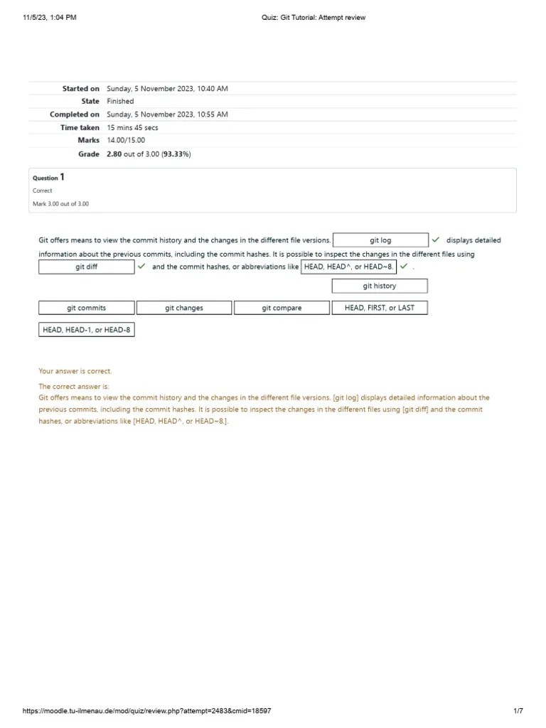 Quiz - Git Tutorial - Attempt Review | PDF | Version Control | Software ...