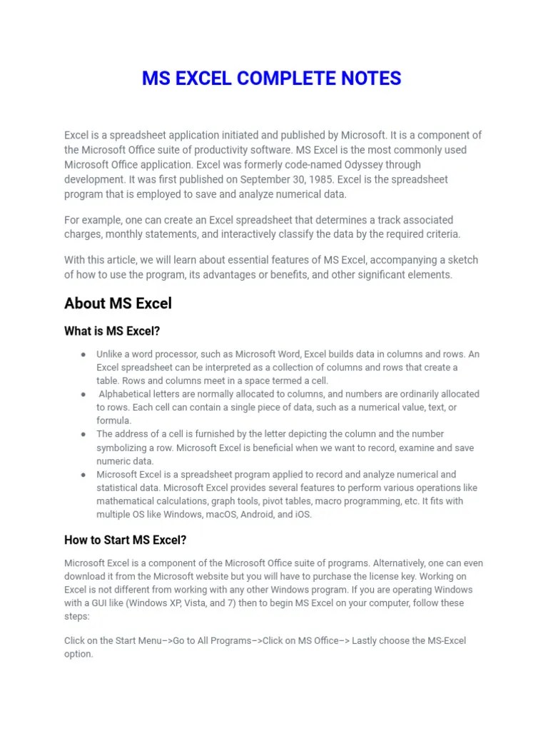 Ms Excel | PDF | Microsoft Excel | Spreadsheet