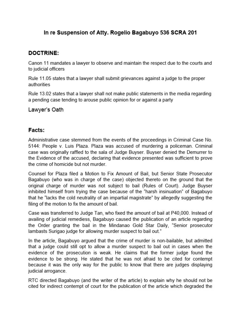 In Re Suspension Of Atty Bagabuyo | PDF | Bail | Lawyer