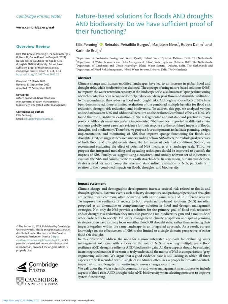 Nature Based Solutions For Floods And Droughts And Biodiversity Do We ...