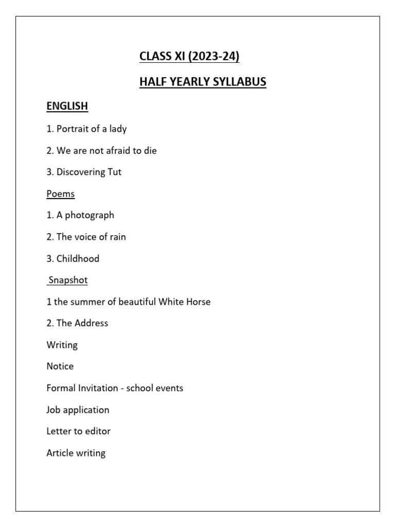 Class Xi (2023-24) Half Yearly Syllabus | PDF | Chemistry | Psychology