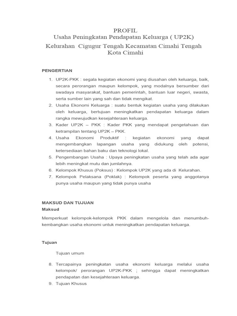 Profil Usaha Peningkatan Pendapatan Keluarga Kelurahan | PDF