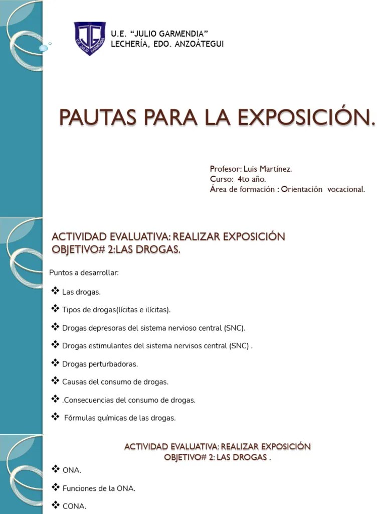 Pautas Para Las Exposiciones De Las Drogas. | PDF | Drogas | Química Medicinal