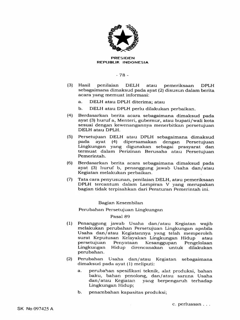 PP 22 - 2021 Pasal 89 Perubahan Persetujuan Lingkungan | PDF