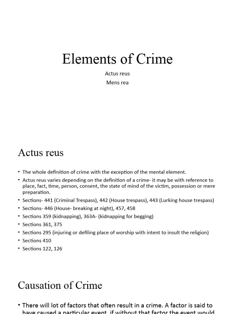 Elements Of Crime | Download Free PDF | Intention (Criminal Law) | Mens Rea