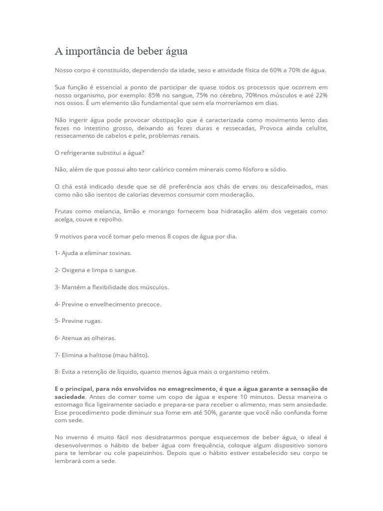 A Importância De Beber Água | PDF