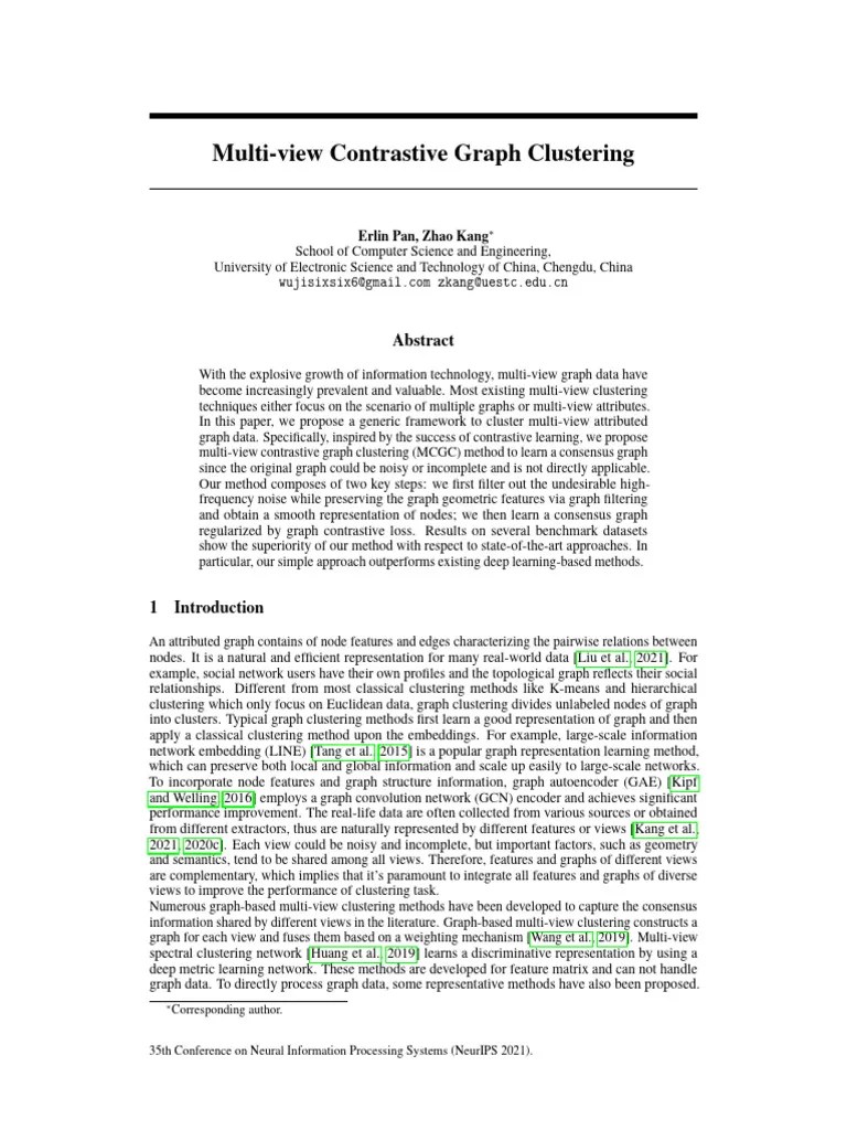 NeurIPS 2021 Multi View Contrastive Graph Clustering Paper | PDF ...