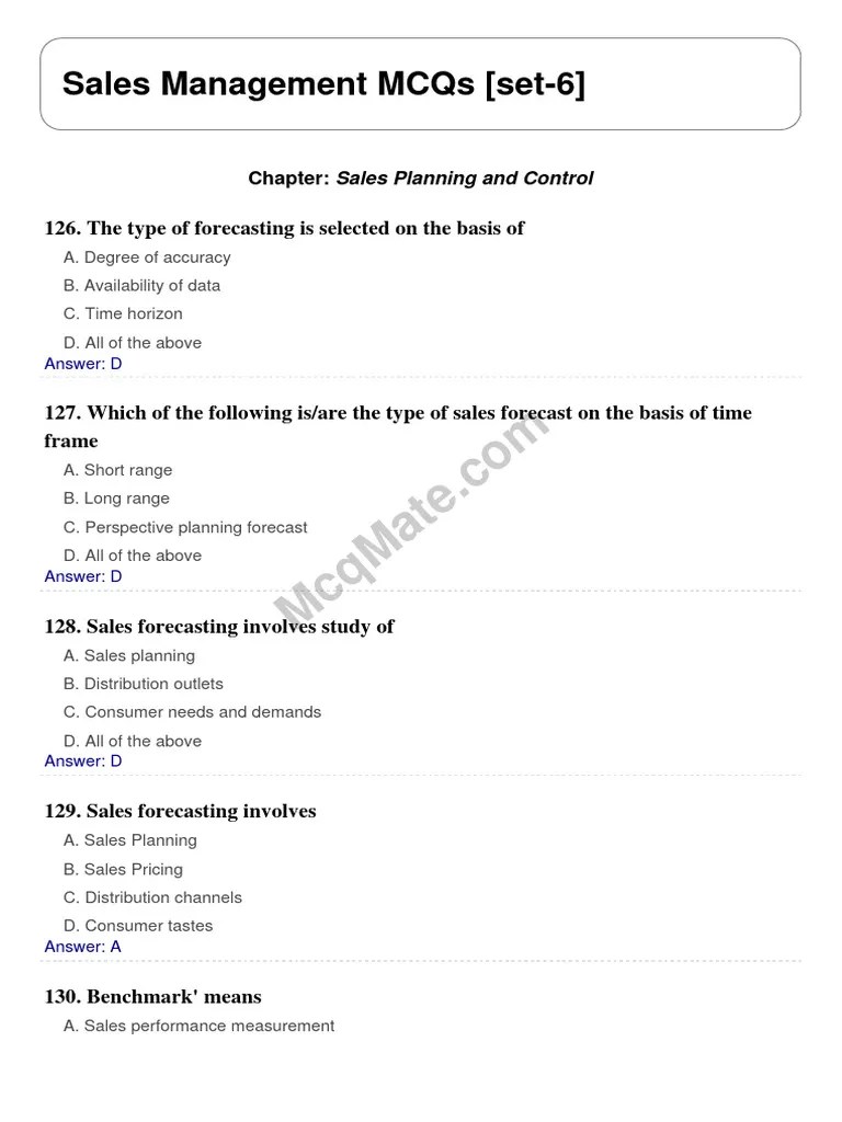 Sales Management Set 6 | PDF | Sales | Forecasting