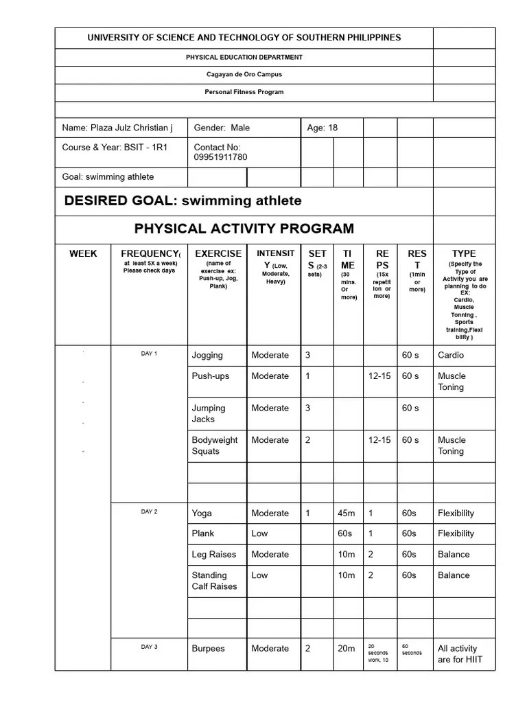 Fitness Program | PDF | Aerobic Exercise | Flexibility (Anatomy)