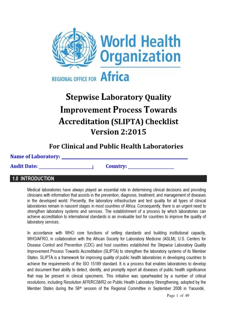 SLIPTA Checklist V2 English | PDF | Quality Management | World Health ...