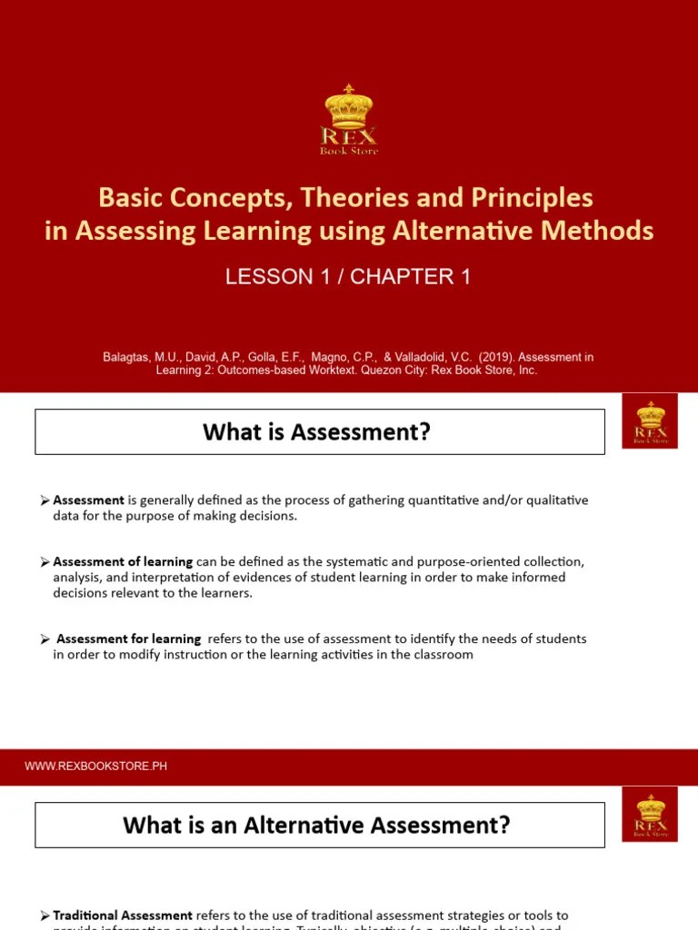 ASSESSMENT - Chap.1.lesson 1.basic Concepts.... In Assessing Learning ...