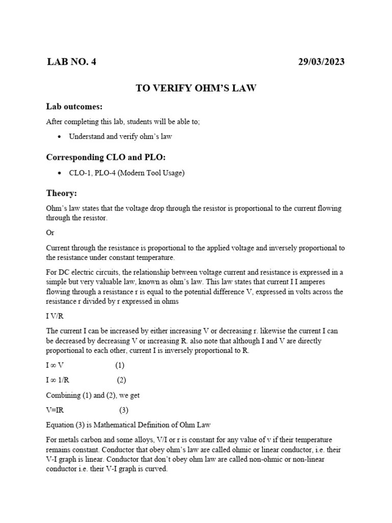 Labs For Verification Of Ohms Law Series And Parallel Circuits | PDF | Technology & Engineering