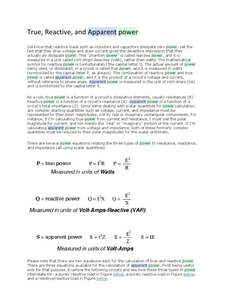 True, Reactive, And Apparent Power | PDF | Ac Power | Electrical Impedance