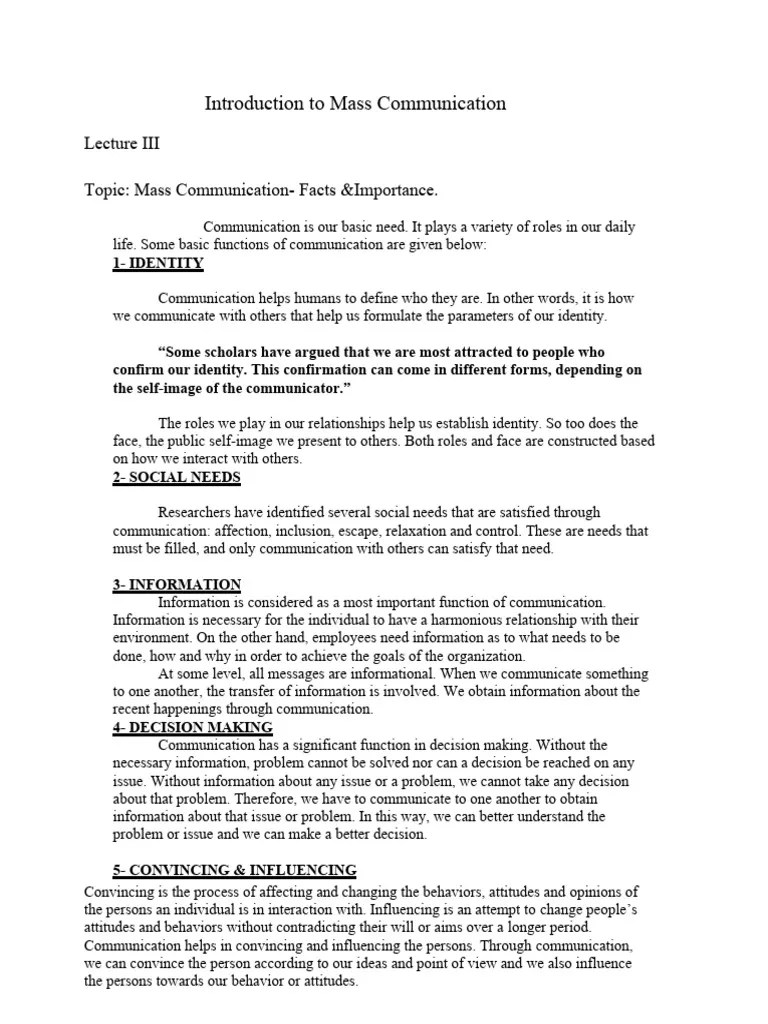 Mass - Communication Lecture 3 | Download Free PDF | Communication ...