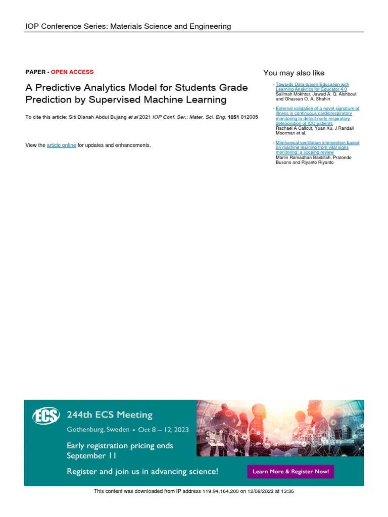 A Predictive Analysis Model For Students Grade Prediction By Supervised Machine Learning | PDF ...