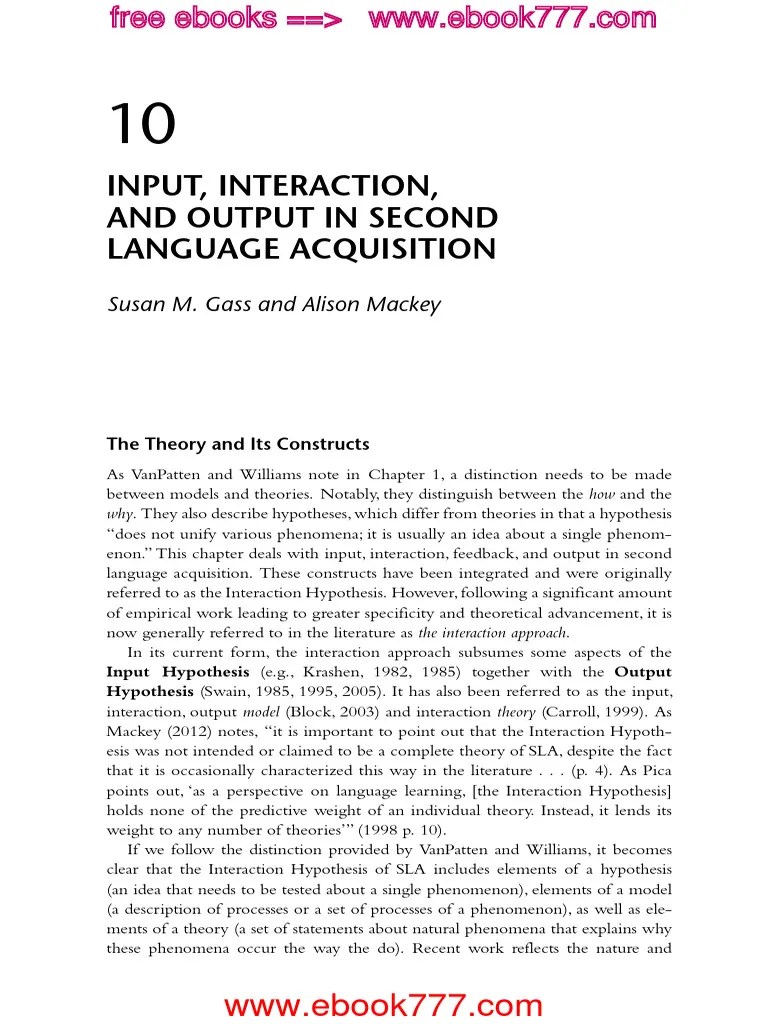 Input Interaction And Output In L2 Acquisition | PDF | Second Language Acquisition | Second Language