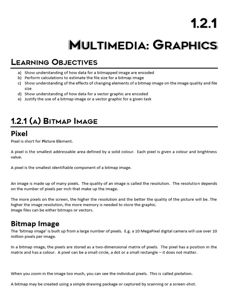 Notes - 1.2.1 - Multimedia - Graphics | PDF | Pixel | Image Resolution