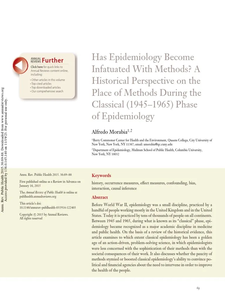 Has Epidemiology Become Infatuated With Methods ? A Historical ...