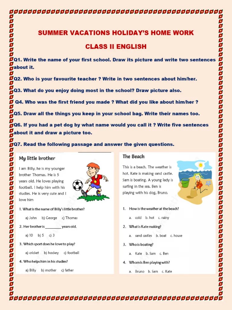 Holiday Homework (Summer Vacation) | PDF