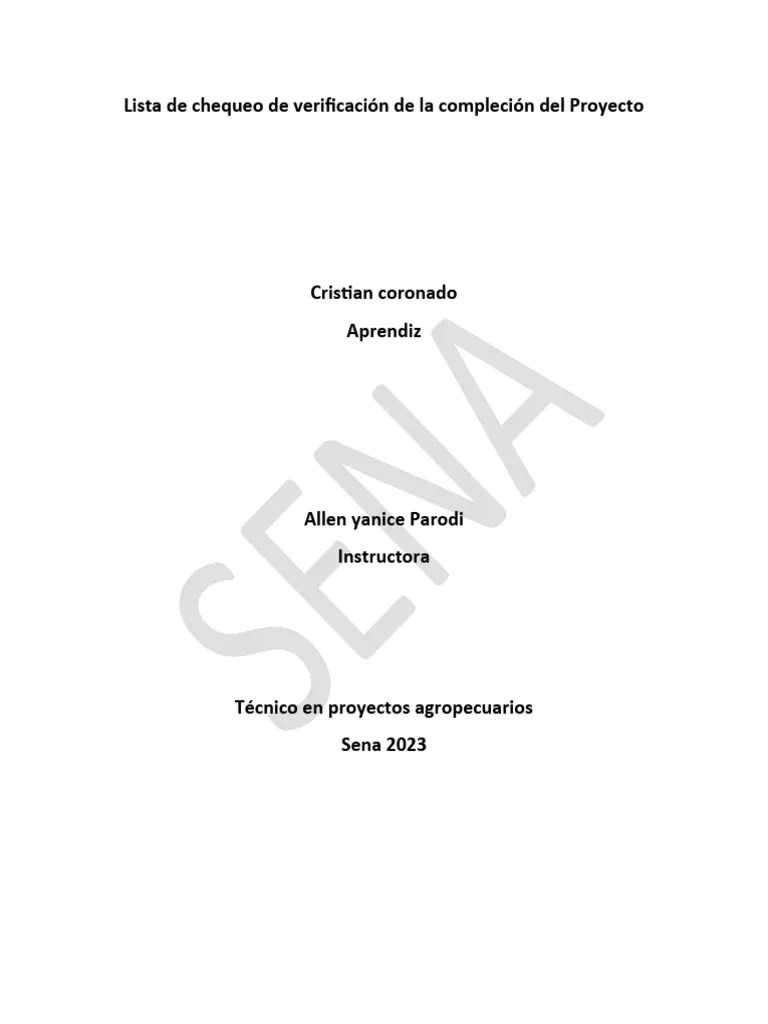 Lista De Chequeo De Verificación De La Compleción Del Proyecto CRISTIAN ...
