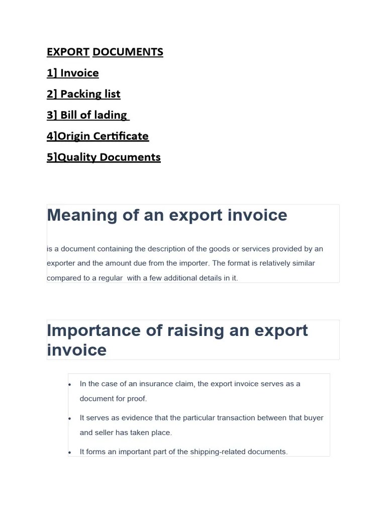 Export Documents | PDF | Bill Of Lading | Cargo