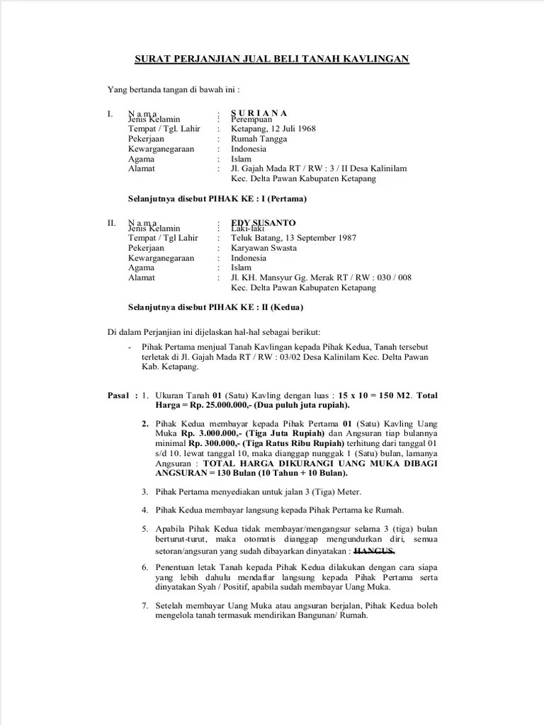 Dokumen - Tips - Surat Perjanjian Jual Beli Tanah Kavlingan | PDF