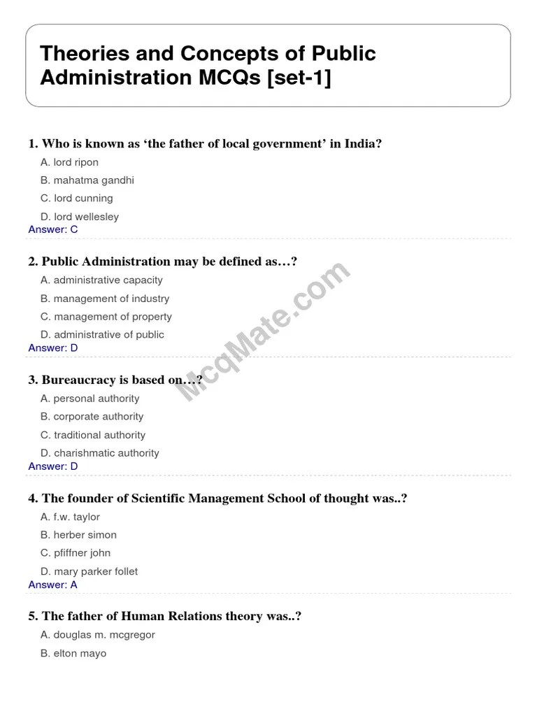 Theories And Concepts Of Public Administration Set 1 | PDF | Public Administration | Political ...